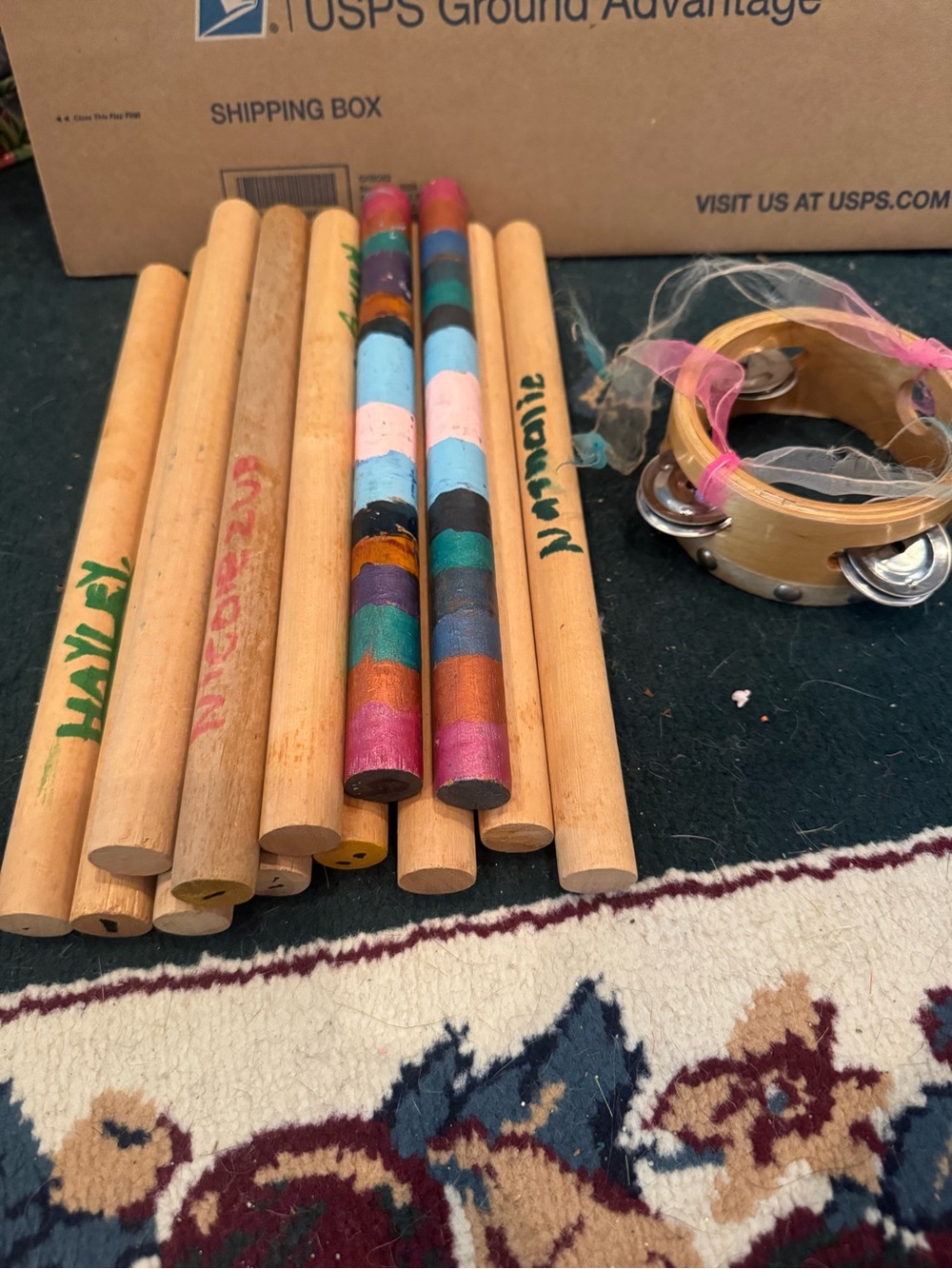 Handheld Wooden Rhythm Sticks and Tambourine Set - Multicolor